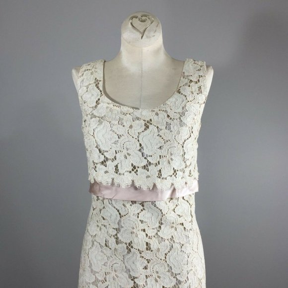 Vintage 60s Lace Sleeveless Tiered Shift Palm Royal Woman Young Adult Party - Picture 3 of 9